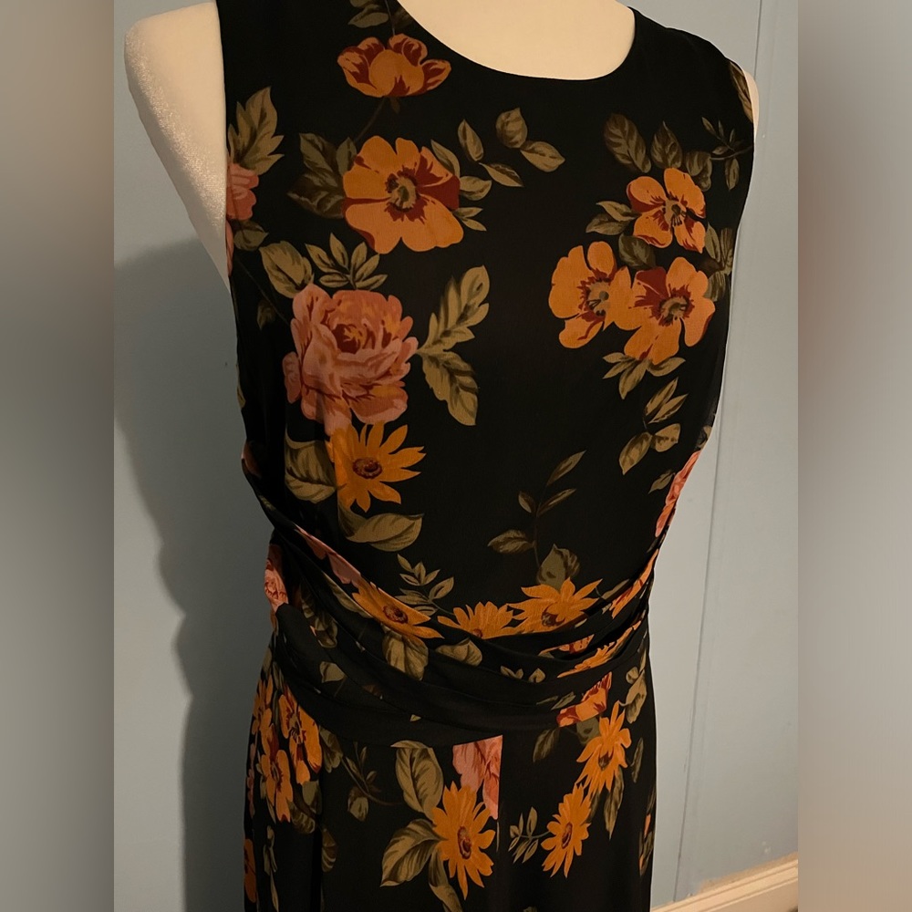 Adrianna Papell Black Maxi Dress with Orange and Pink Floral Print - Picture 2 of 7